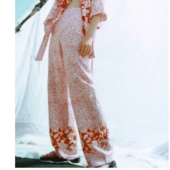 Zara Linen Blend Printed Wide Leg Pants Size Small / Medium - Picture 3 of 13